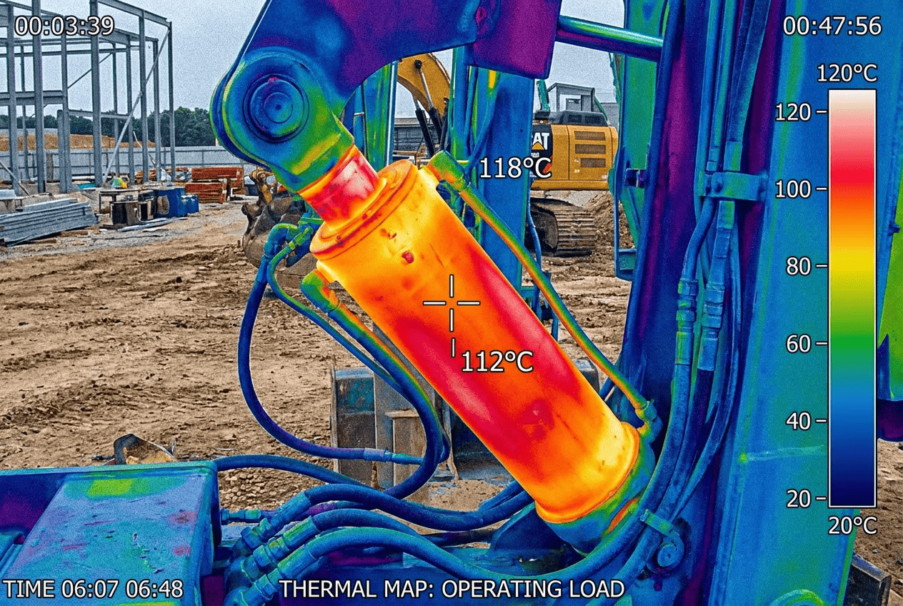 Infrared thermal imaging of hydraulic cylinder under extreme heat stress